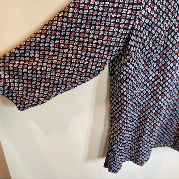 Talbots Womens Black Red 100% Cotton Semi sheer 3/4 Sleeve Blouse Size Xl V Neck - Picture 3 of 6